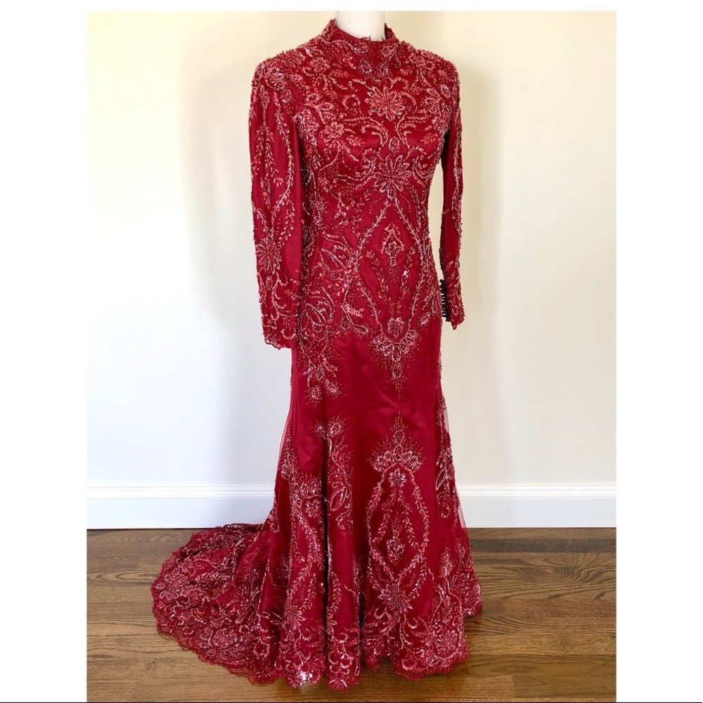 Embellished Long Sleeve Gown Custom Made